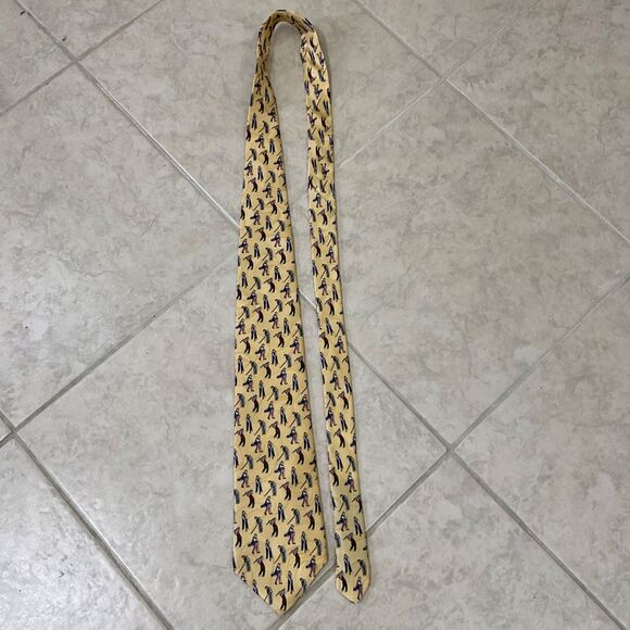 Crooks & Creed London silk Tie Men’s 58” classic Yellow Golfer Hidden Pinwheels - Picture 7 of 10